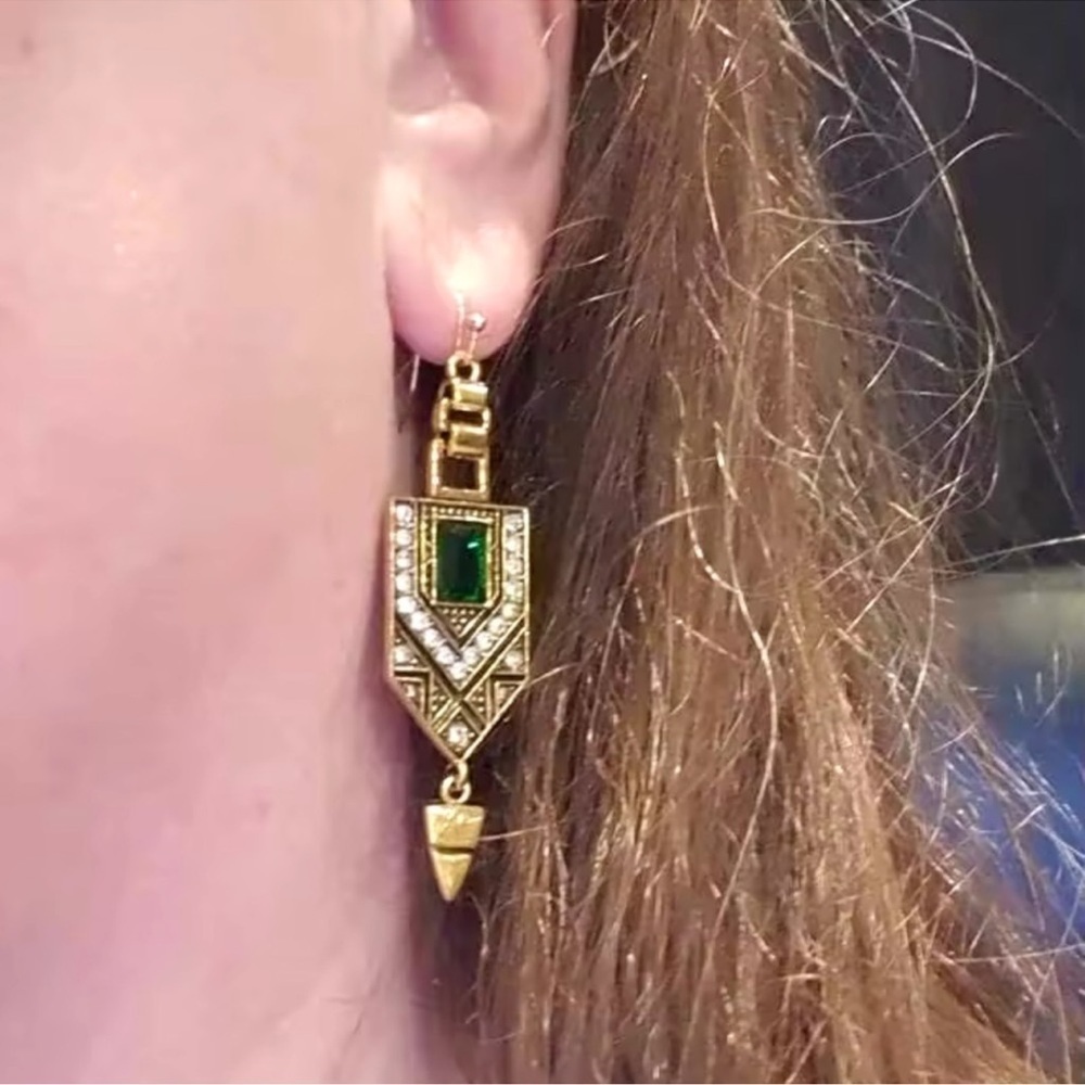 Anthropologie Marquis Ethnic Vintage Emerald Bronze Brushed Earrings